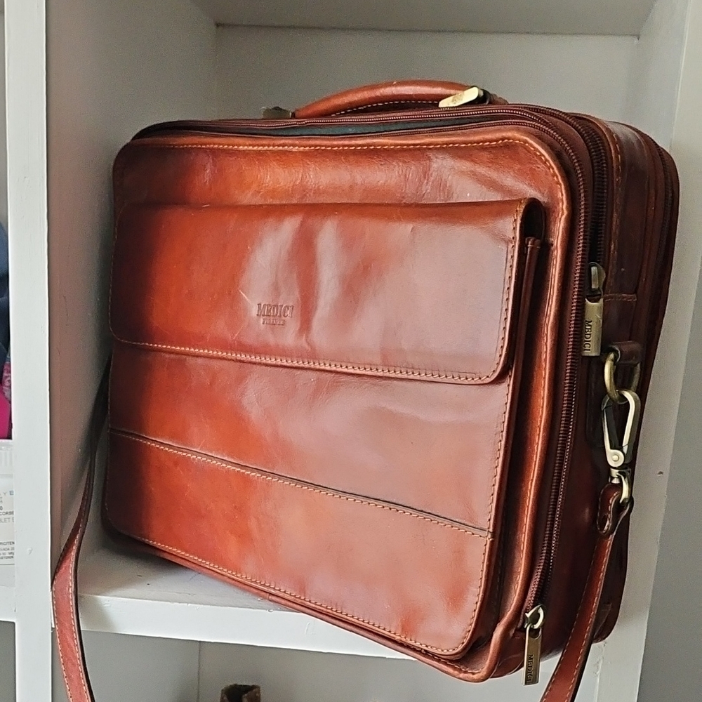 Made In Italy Leather Briefcase with Polished Finish